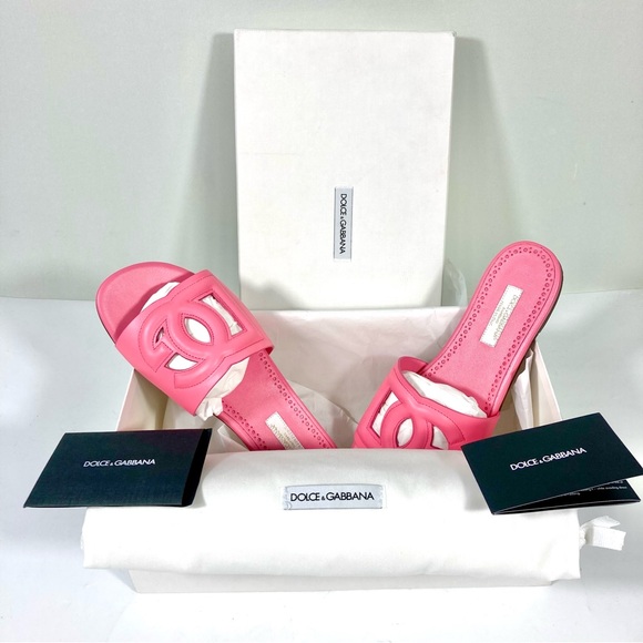 *SOLD* Dolce & Gabbana Bambino Girl's DG Cutout Leather Slide Sandals Pink 36 - Picture 3 of 17